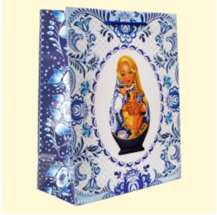 Geschenk tas "Matryoshka Gzhel" / Подарочный пакет крафтовый "Матрешка Гжель"