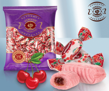 Karamel met kersen fruitvulling / Карамель с фруктовой начинкой, вкус "Вишня" / Caramel with fruit filling, "Cherry"