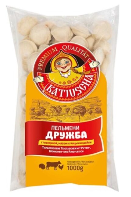 Pelmeni Druzhba rund, kip en kalkoenvlees / Пельмени ДРУЖБА с говядиной, мясом курицы и индейки